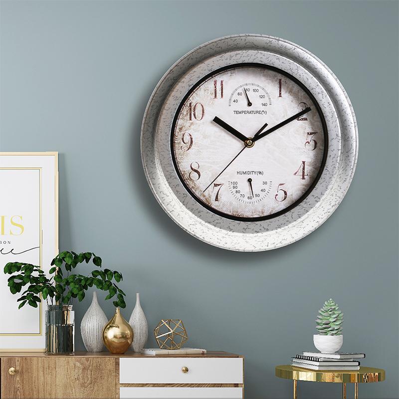Outdoor Waterproof Wall Clock Hygrometer Thermometer Bathroom Kitchen Patio Shop Living Room Decorative Wall Clock Silent Clock