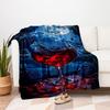 Midnight Elegance: Wine Glass with Blue Roses and Full MoonBlanket Flannel Throw Blanket for Sofa, Bed, Travel, Camping, Office, Couch, Chair