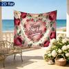 Birthday Party Roses Floral Gifts Banner, Pink Polyester Backdrop for Wall Hanging Decor