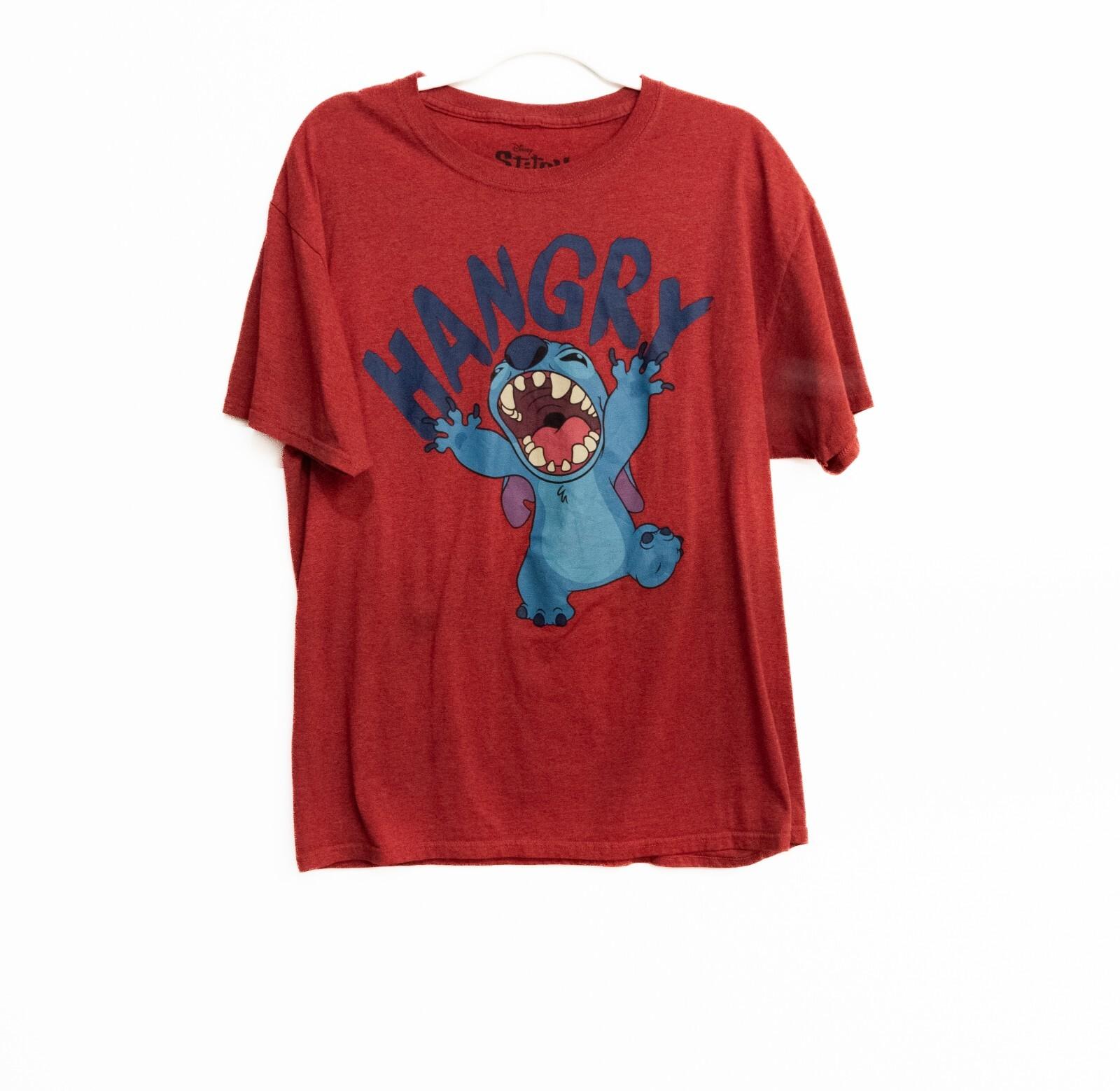 Disney Stitch Womens Red Polycotton T-Shirt Hangry Short Sleeve Crew Neck L S
