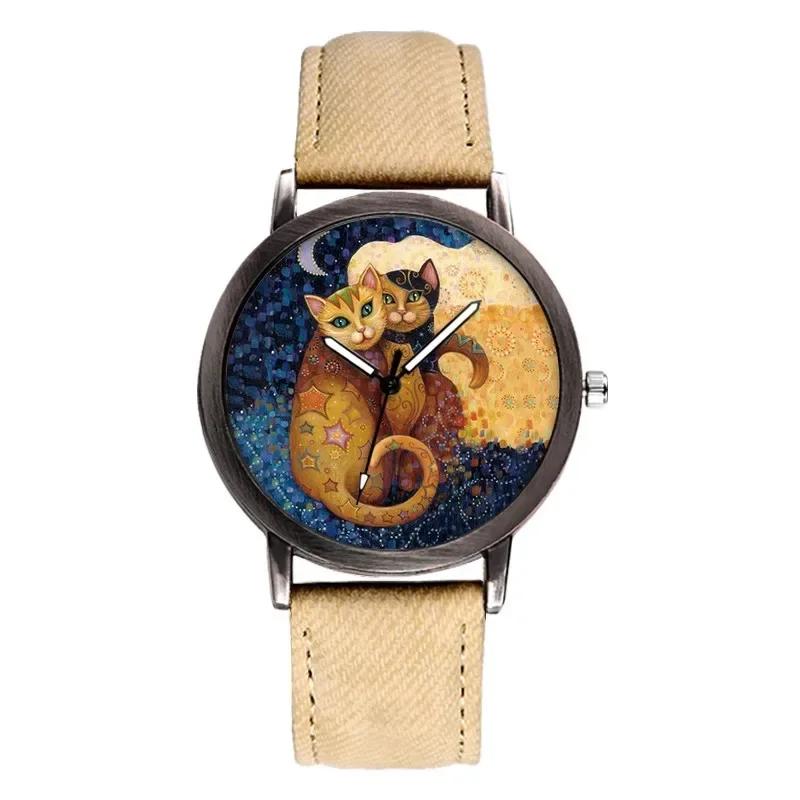Luxury Women Watch New Fashion Lovely Cat Dial Ladies Wristwatches Girls Students Leather Quartz Watches Clock Gift Montre Femme