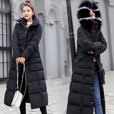 Winter Cotton Jacket Women's Long Style Down Cotton Parkas Coat Female Over Knee Loose Large Fur Collar Hooded Warm Thick Parkas Women Padded Overcoat