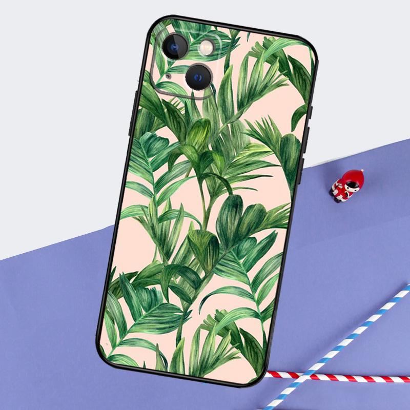 Tropical Leaves Banana Leaf Phone Case For iPhone 16 15 Pro Max 12 13 Mini 11 14 Pro Max XR 16 15 Plus 16e Cover Coque