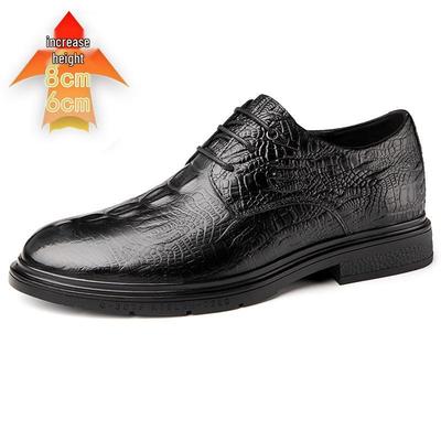 Men's Crocodile Pattern Leather Lace-up Shoes - Round Toe, Business Casual & Formal Style