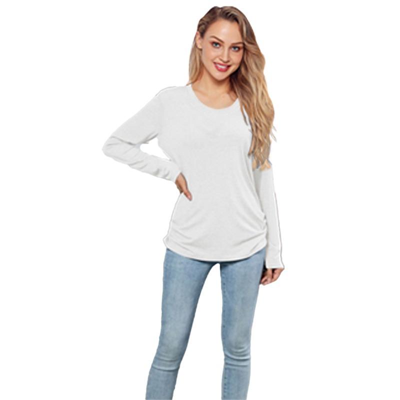 IHUASU Women's Fashion Casual Solid Color Print Long Sleeve O Neck Blouses & Shirts