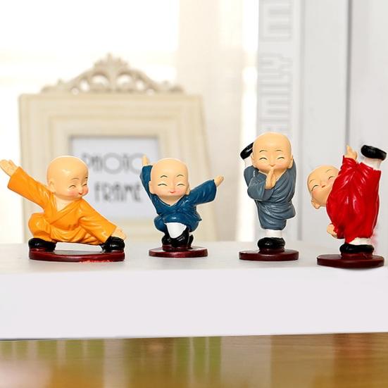 4 Pcs Baby Buddha Statue Small Buddha Monk Figurine Little Kungfu Monk Sculpture for Home Office Desk Car Dashboard Decor
