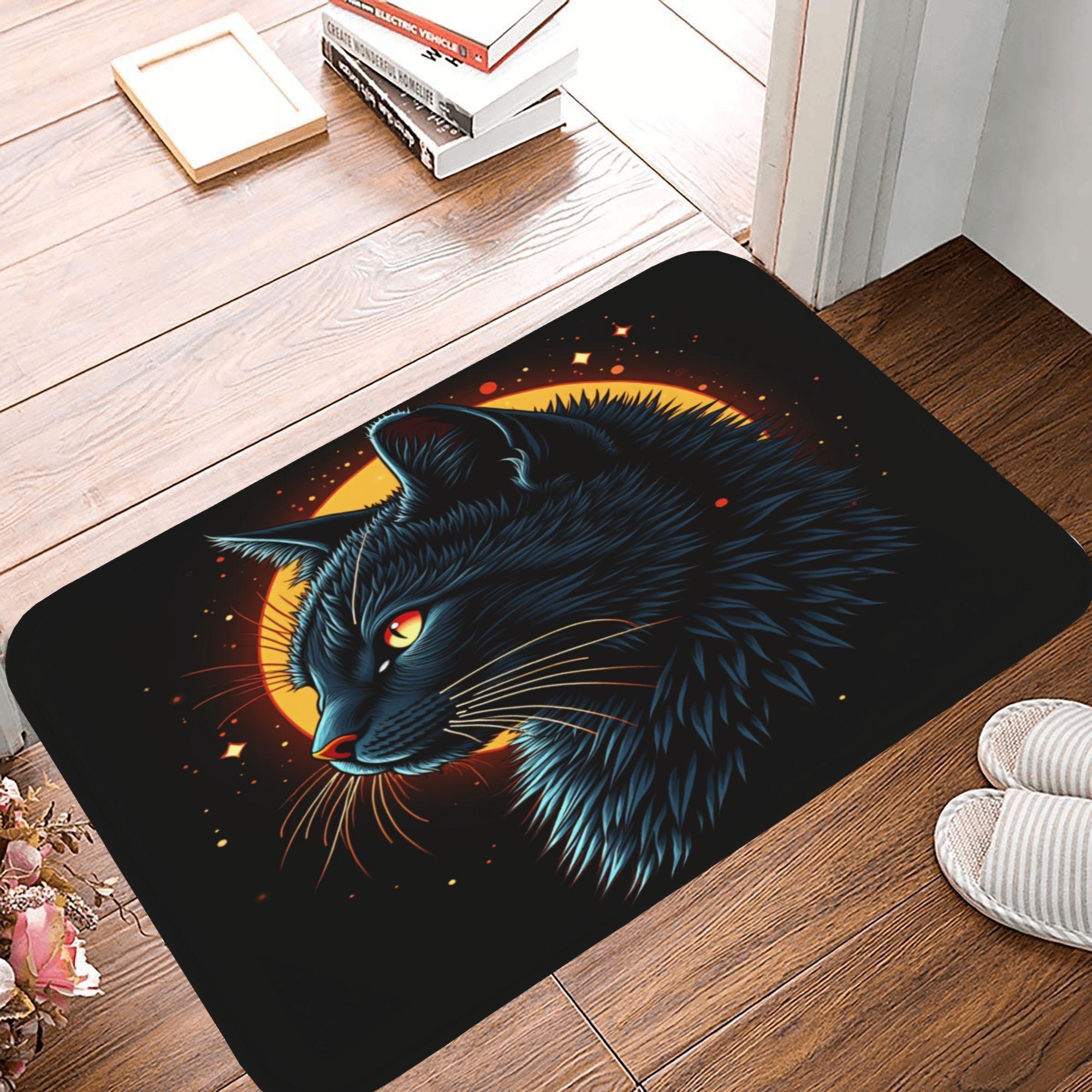 

1PC Mystical Blue Cat Pattern Kitchen Rug Non-Slip Door Mat Pop design Bathroom Rug Bath Mat Carpet for Home Sink Laundry Decor 40cm x 60cm