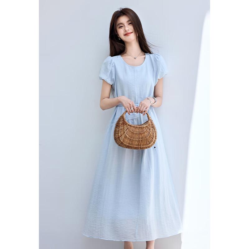 VICTORIA&VERA French Romantic Puff Sleeve Midi Dress