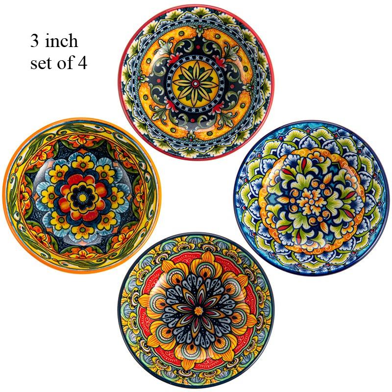 Bohemian Ceramic Bowl Set of 5 Colorful Floral Rice Noodle Soup Bowls for Kitchen Dining