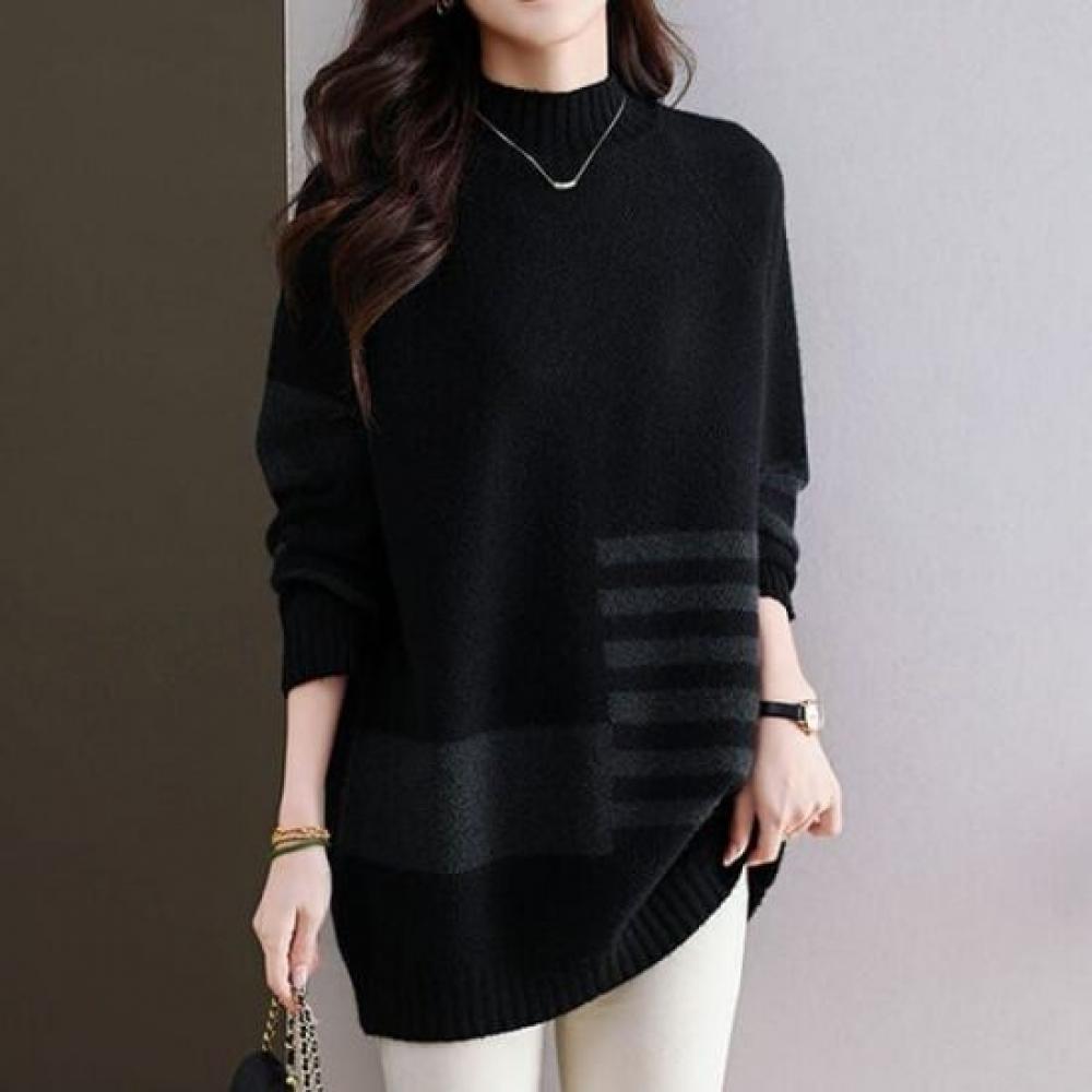 Navava Men S Color Block Warm looSe Fit Mock Neck Long Sleeve Knit Top Nk3403