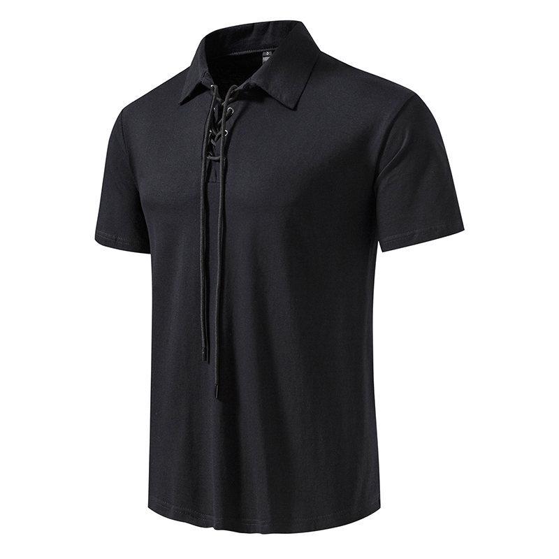 Men's Summer Drawstring Polo Shirts Short Sleeve Tops Casual Solid Stylish Loose Fit Golf Polo Shirts for Men Solid Breathable Collared T-Shirts
