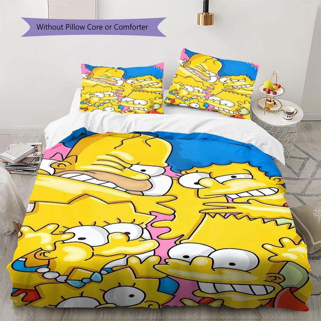 The Simpsons Cartoon Poster Pattern Bedding Home Decoration Birthday Gift ( 1 Duvet Cover + 2 Pillowcase, Without Core),fan Merchandise.