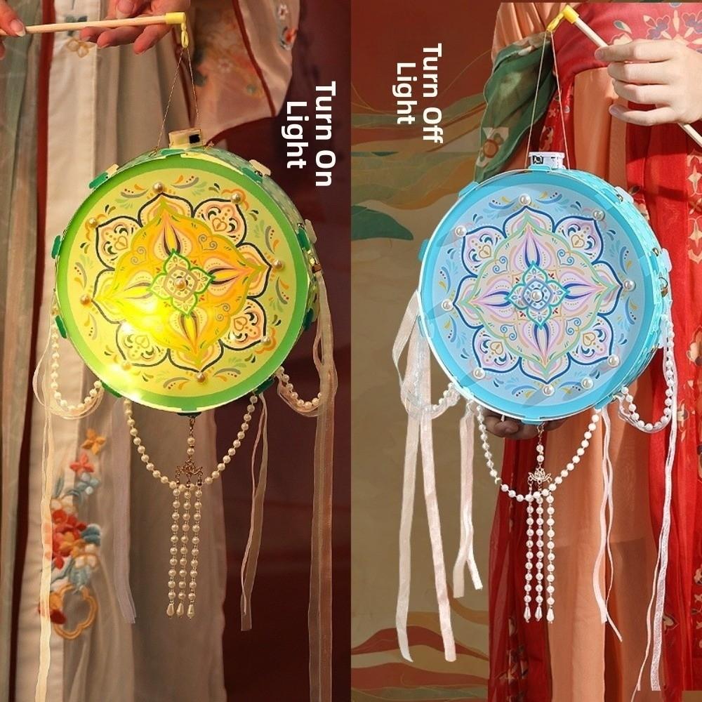 Retro Pattern Dunhuang Lanterns LED Warm Glow Ancient Style Light Flower Drumlamp  Hanfu Gathering