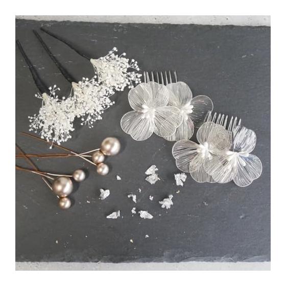 Lomeri Hair Accessory, Artificial Flowers, For Coming-of-Age Ceremony, Graduation, Furisode Kimono, Wedding, Japanese Attire, Silver Comb Accessory,
