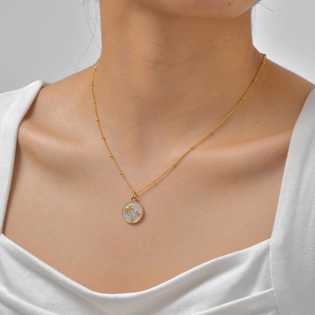 Jewelry Stainless Steel Button Chain Bead Chain Sand Round Brand Palm Tree Gold Necklace Female 1754