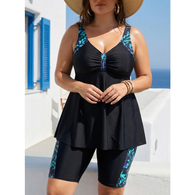 Dámské Tankini Plavky Velikost S Plus Černý Diamantový Potisk 6x