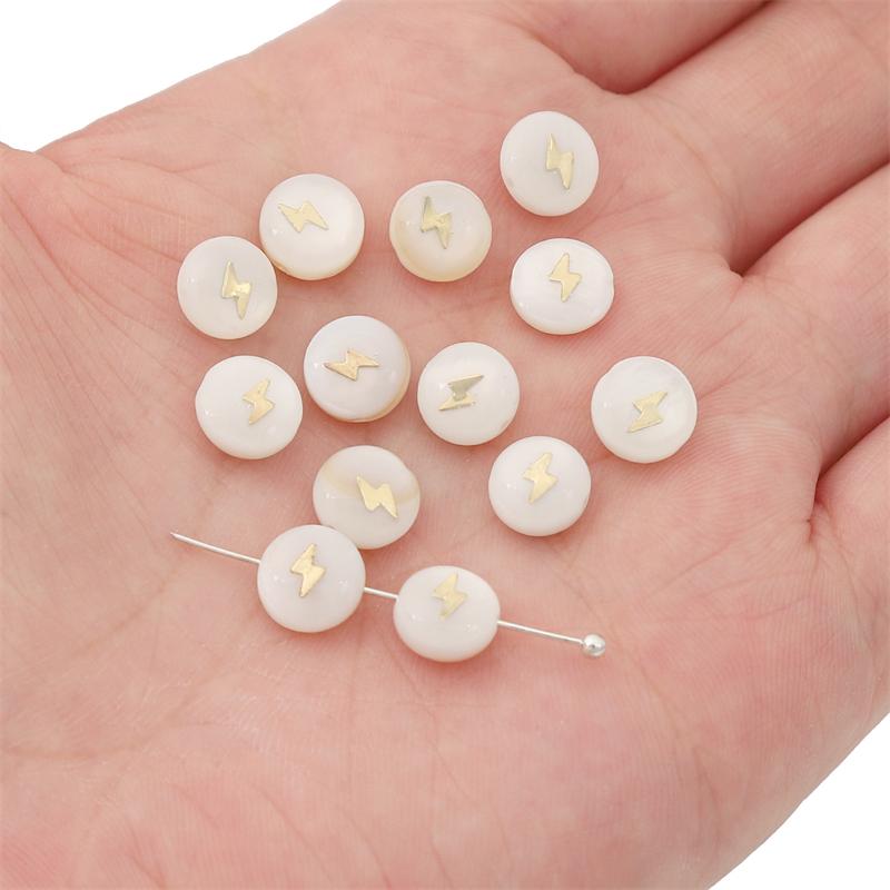 Natural Shell Double-Sided Hot Stamping Flat Round Beads For DIY Necklace Bracelet Earrings Jewelry Making