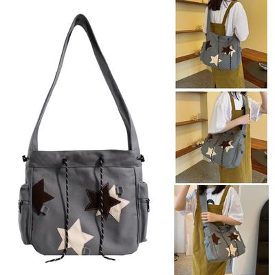 Messenger Bag Y2K Canvas Star Bag School Bag Large Capacity Crossbody Shoulder Bag for Teens Versatile Vintage Bag