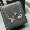 Ben V Gold Pink Diamond Phantom Butterfly Necklace Female Full Diamond Light Luxury Seiko Version Clavicle Chain Thick Gold 18k
