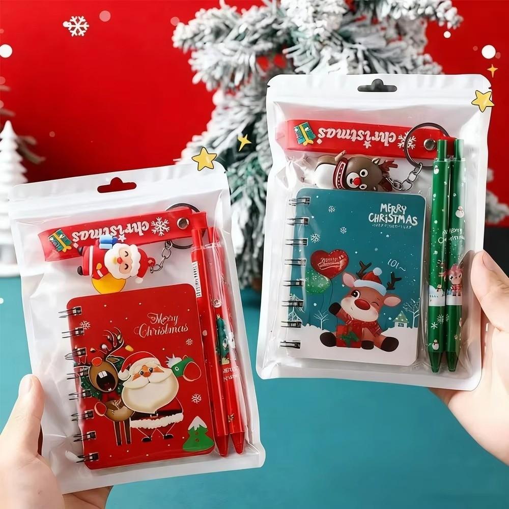 Decorative Keychain Holiday Gift Set 3-in-1 Festive Stationery Kit Notebook Pen Set  Xmas Gift