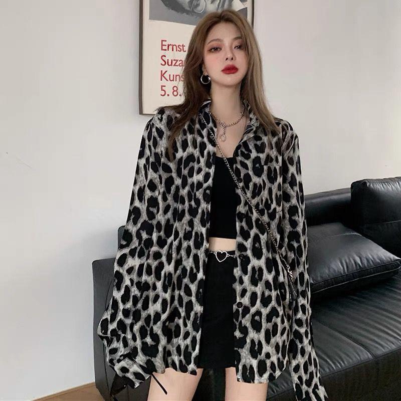 

Plus Size Ladies Leopard Print 2023 Fall Vintage Long Sleeve Shirt Leopard Print Shirt L(Suggested 45.00 kg-60.00 kg)