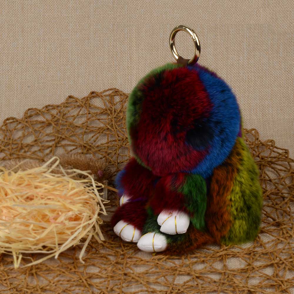 LFPU Genuine Bunny Pendant Keychain Real Rex Rabbit Shape Fur Keychain Fluffy Bag Car Charm Key Ring Jewelry For Women