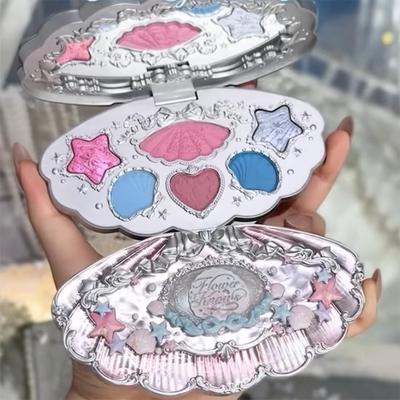 Flower Knows Shell Pearl Collection Matte Pearl Six Color Eyeshadow Palette Metallic High-Pigment Eye Makeup With A Long-Wearing