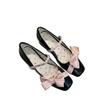 Gentle fairy style Mary Jane shoes spring French cherry pink pearl bow square head shallow mouth high heels
