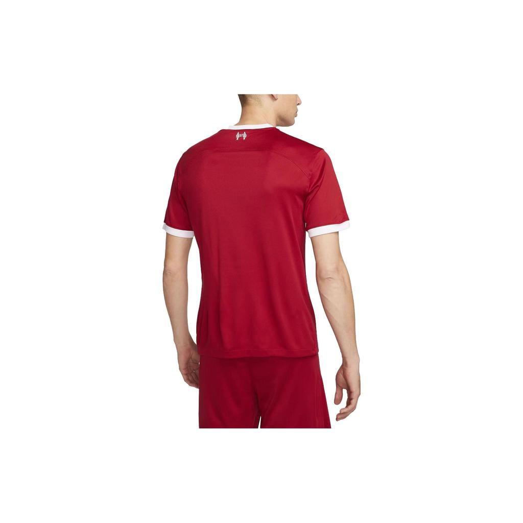 Nike Liverpool Sezon 2023/24 Domowa Wersja Zawodnicza Falisty Nadruk Logo Okrągły Dekolt Koszulka Piłkarska Męska Top Czerwony Biały DX2618-688
