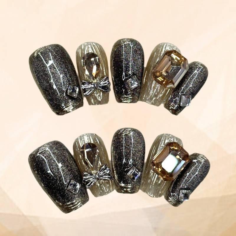 Wearing Nail Handmade Black Cat Eye Metal Explosive Flashing Nail Wearable