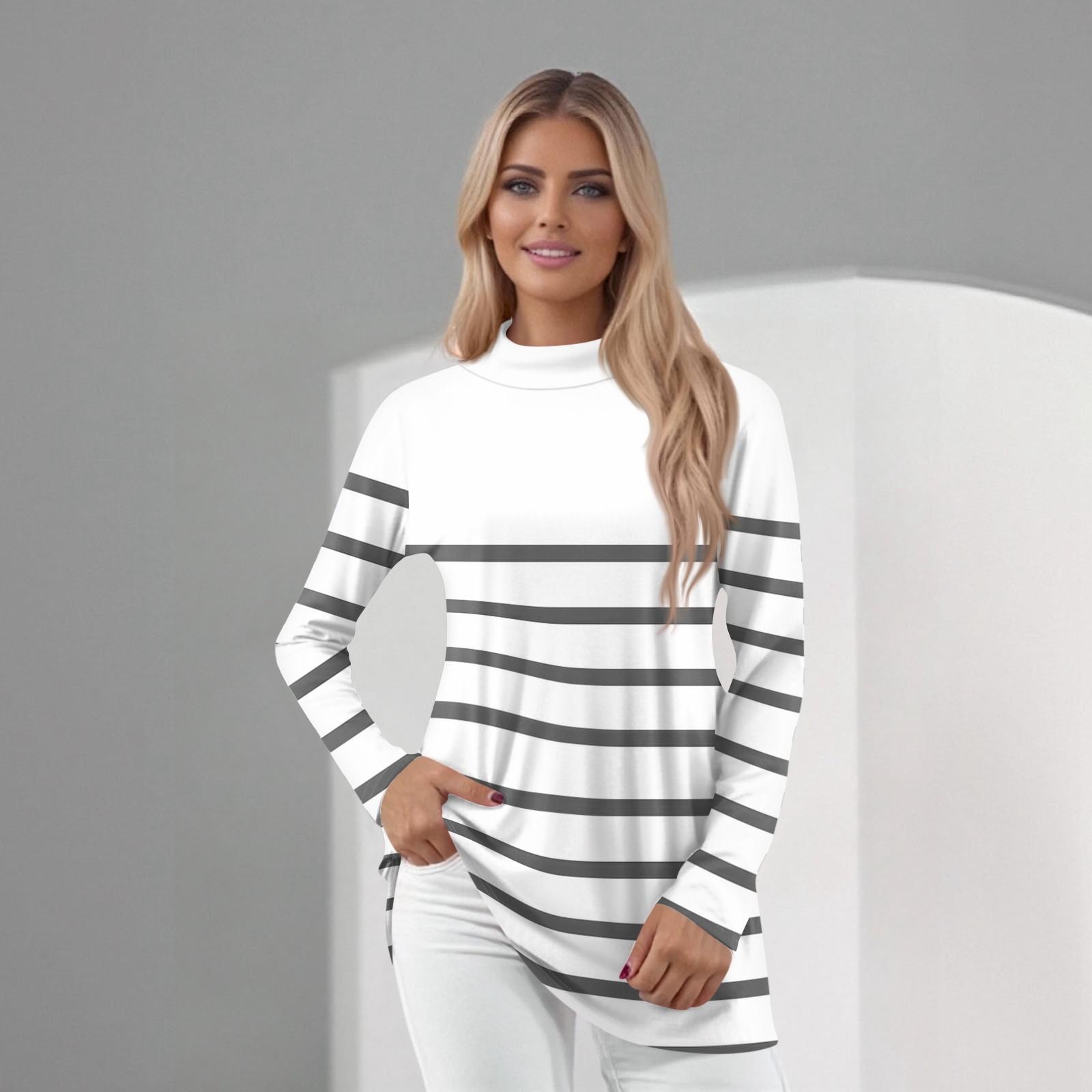 Women s Daily Casual Long Sleeve Mid Collar Top XXXL
