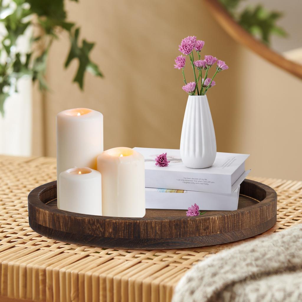 Round Wood Tray Serving Platter 30cm Vintage Round Dessert Plate Multipurpose Candle Holder Tray Decorative Tray for Table