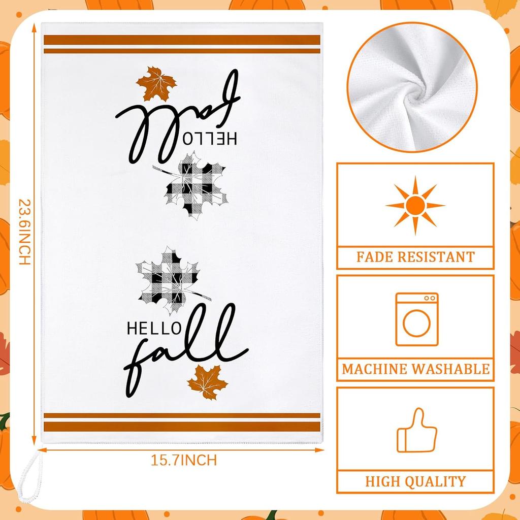 Hosuly 4 Pcs Fall Kitchen Towels Fall Dish Hand Tea Towels Pumpkin Buffalo Plaid Absorbent Fast Drying Dishcloths for Autumn Harvest Bathroom Decor