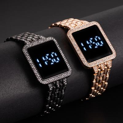 Rhinestone digitalklokke for kvinner Enkel berøringsskjerm LED damearmbåndsur