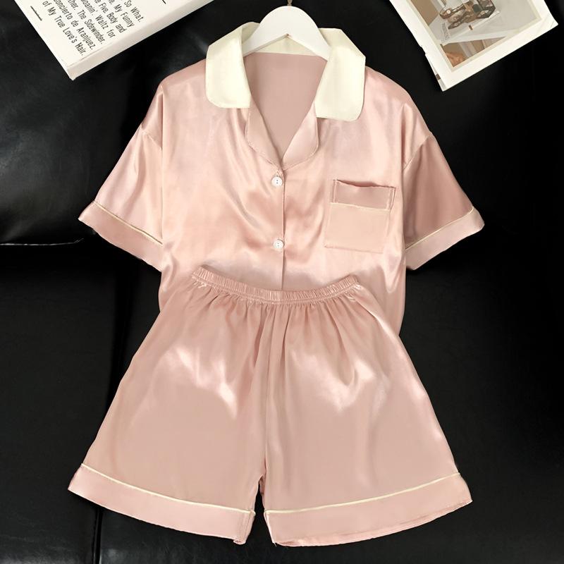 Wind Pajamas Girls Short-Sleeved Shorts Feel Cold Silk Cool High-Value Casual Loungewear Real Shot