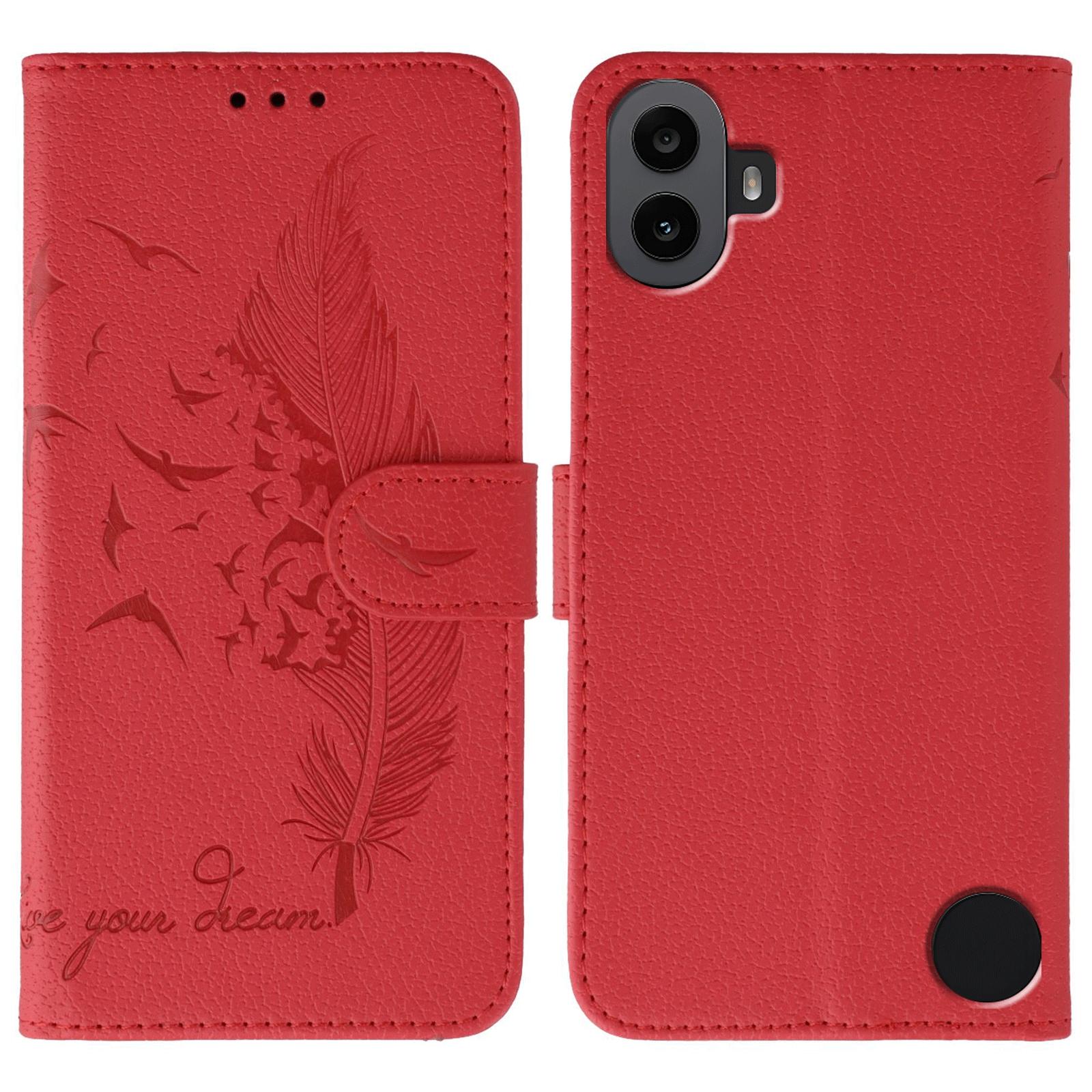 

For Nothing CMF Phone 1 Case Feather Imprint PU Leather Wallet Phone Cover Red