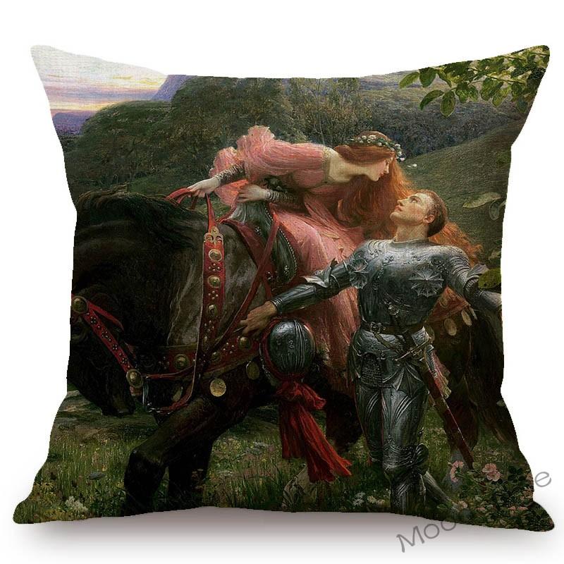 World Famous Painting Home Decorative Sofa Pillow Case Pre-Raphaelite Young Lady Vanity Oil Painting Art Linen Cushion Cover
