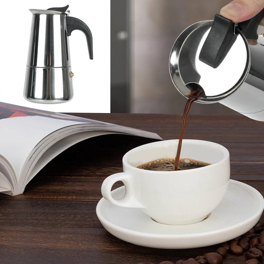 Stainless Steel Moka Pot 2/4/6 Cups Italian Espresso Maker Stovetop Coffee Machine for Home Kitchen Premium Filter Coffee Pot