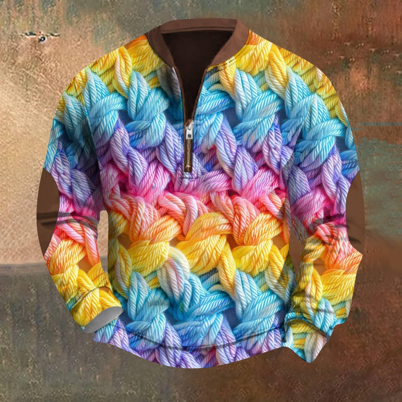 

Чоловічий ретро повсякденний світшот з 3D прострочкою та принтом до Дня святого Валентина XL жовтий