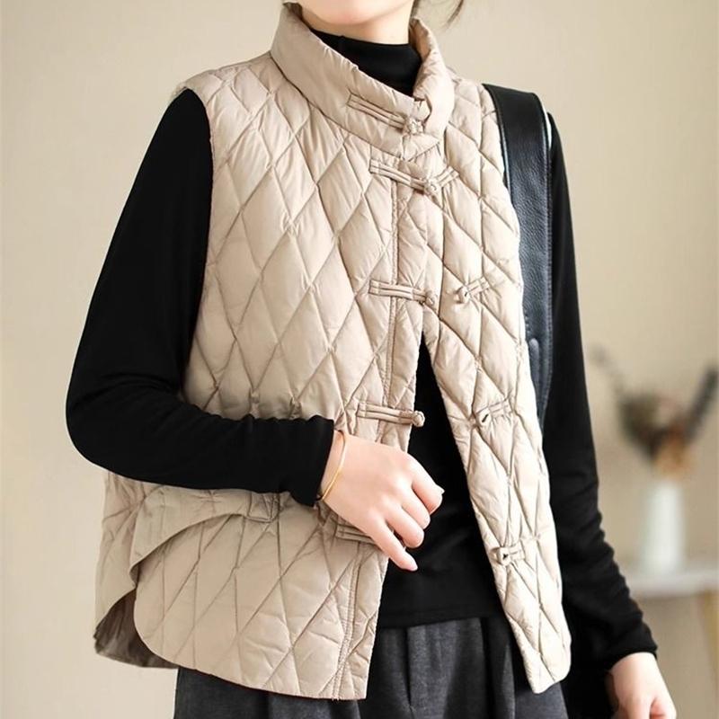 Autumn and Winter Vest for Women Retro  Lightweight Down Cotton Jacket Women Warm Top Padded Puffer Vests  Solid Sleeveless Jackets Casual Parkas