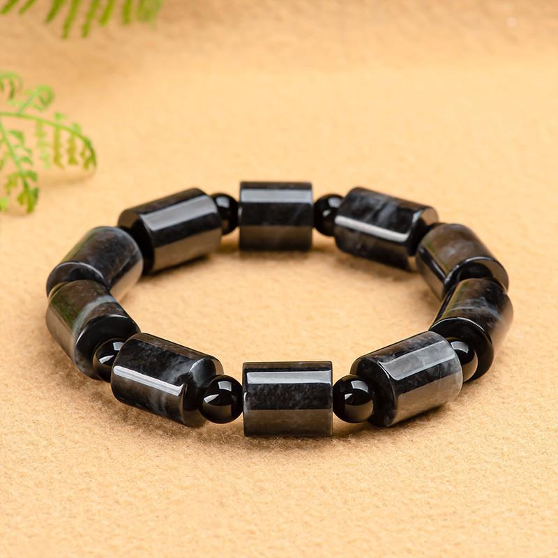 Genuine A-Grade Black Chicken Ruyi Wealth Bracelet with Natural Ice Seed Jade Beads, Unisex