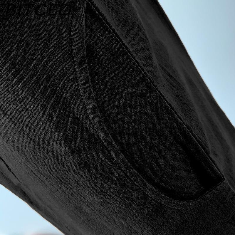 BITCED Women Summer Solid Color Double Pocket Trousers Loose Long Pants Female Cotton Linen Pants