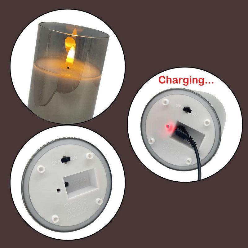 USB Rechargeable Led Pillar Candle Set Flameless Remote Controlled w/Timer LED Flickering 3D Wick Paraffin Wax Table Decorative