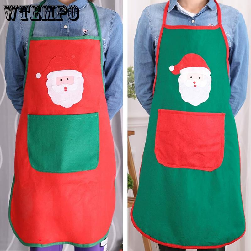 WTEMPO Christmas Apron Santa Claus Design Pocket Durable Sleeveless Home Kitchen Halter Apron Coffee Shop Store Bar Attendant Apron Christmas Supplies