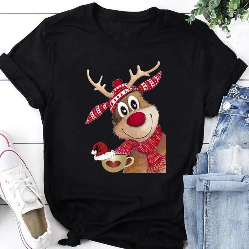 Women Tshirts Merry Christmas Tree Print Red Top Femal New Clothing Short Sleeve Fashion Harajuku Kawaii T-shirt Y2K Clothing