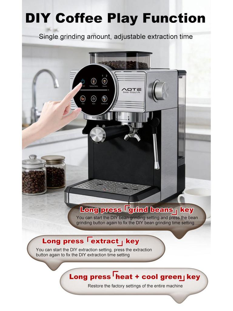 AOTE chytrý kávovar v italském stylu s mlýnkem, poloautomatickou duální extrakcí studené a horké kávy.