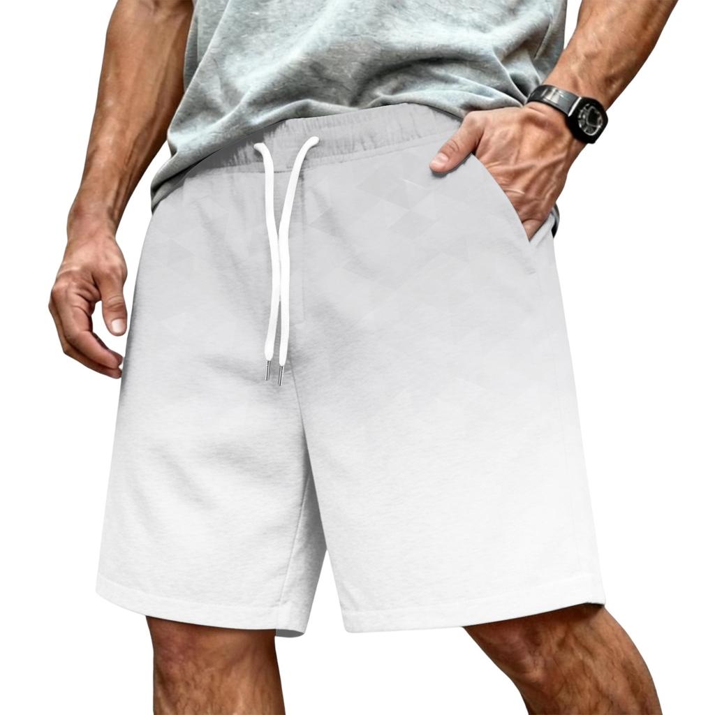 Men Casual Drawstring Waist Athletic Shorts Relaxed Fit Lightweight Breathable Fabric Gradient Print Elastic Waistband
