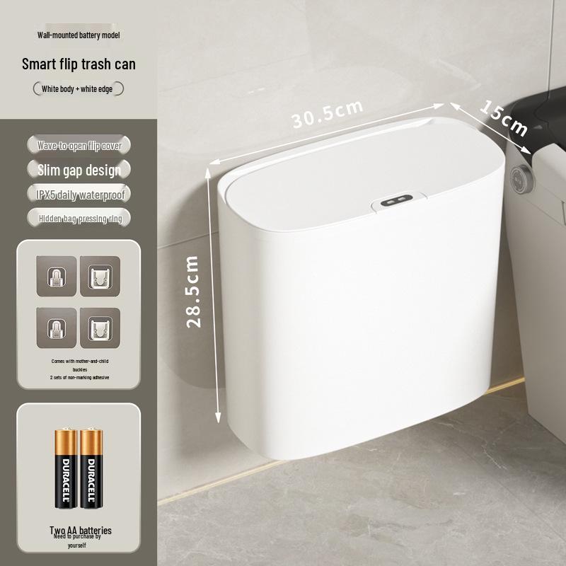 Smart Bathroom Sensor Trash Can - Quiet Flip-Top with Gentle Open/Close