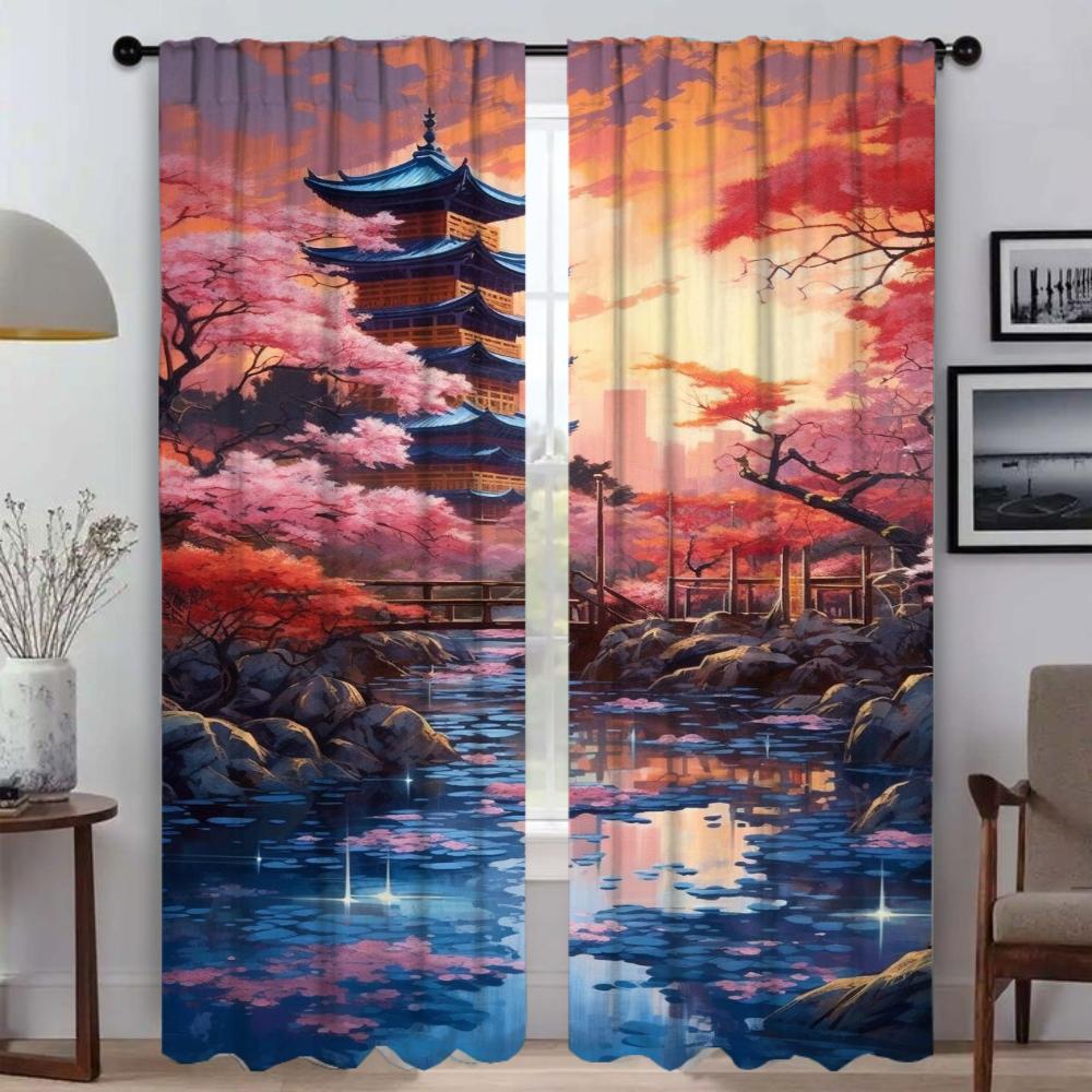 Perdele moderne în stil japonez pentru living, perdea pentru fereastră, perdele interioare pentru casă, 2 piese, decorațiuni de Halloween, partiție
