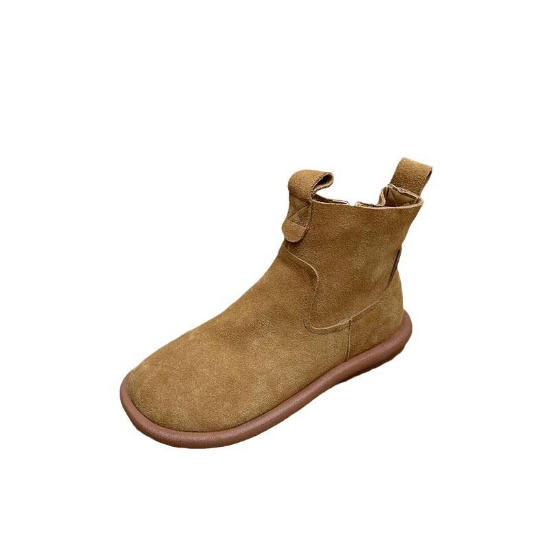 Mori Literary Suede Boots Women's Short Boots 2024 New and Bare Boots Side Zipper Martin Boots Flat-soled Short Cotton Shoes